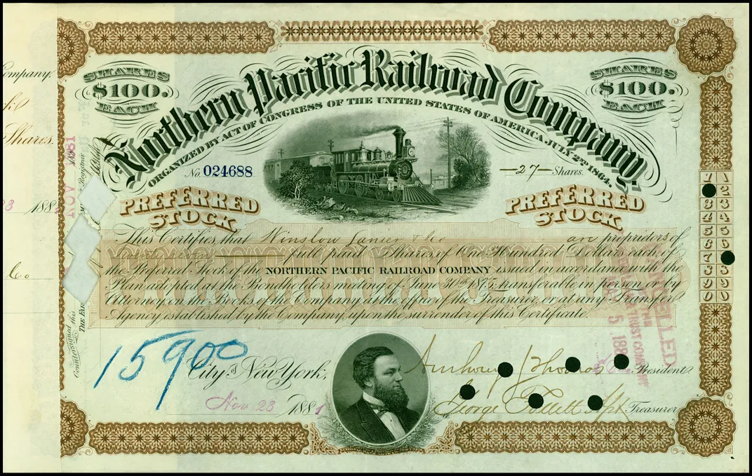 Preferred shares in the Northern Pacific Railroad Company, issued in 1881