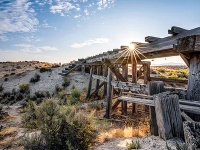 A wooden trestle bridge near Terrace, Utah. The state has more intact miles of original railroad grade than any other in the West.