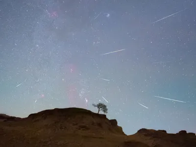 The Orionid meteor shower&nbsp;over the Songhua River in Daqing City, China, in October 2020.&nbsp;