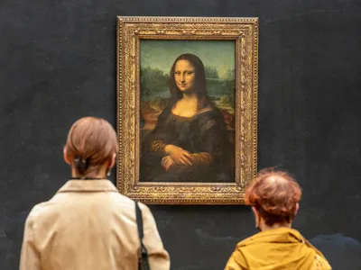 Painted by Leonardo da Vinci sometime between 1503 and 1519, the Mona Lisa is on display at the Louvre.