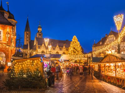 Christmas market in Goslar, Germany, at dusk