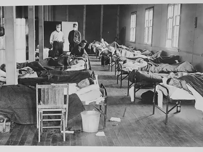 Patients with the 1918 flu at a barracks hospital in Colorado.
