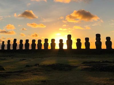Sunrise at the Tongariki site on Easter Island