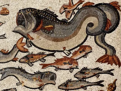 This mosaic featuring fish was likely laid down in A.D. 300 in what is now the Israeli town of Lod.
