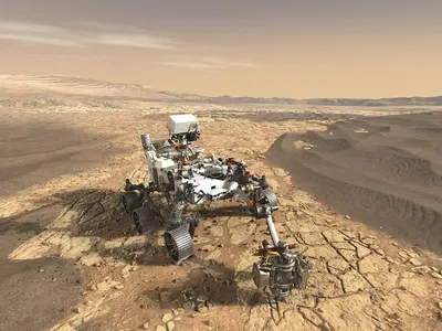 An artist's rendering of the Perseverance rover on Mars