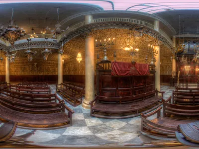 Moshe Nahon Synagogue in Tangier, Morocco. This is a flattened view of a 360-degree photograph from Diarna’s archives.